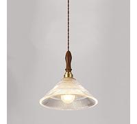 Aioneer Suspension en Verre De Style Japonais, Douille E27, 1 Lumière, Laiton Et Bois, Style Nordique, Idéale pour Un Salon Ou Une Cuisine Moderne. Luminaire Orientable.-A