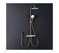 Aioneer Système De Douche À Effet Pluie avec Pommeau De Douche De 25 Cm, Robinetterie De Douche Murale, Mitigeur De Douche en Laiton avec Bec De Baignoire, Douchette À Main 3 Jet-Brushed Gold