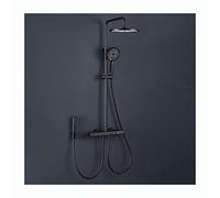 Aioneer Système De Douche À Effet Pluie avec Pommeau De Douche De 25 Cm, Robinetterie De Douche Murale, Mitigeur De Douche en Laiton avec Bec De Baignoire, Douchette À Main 3 Jet-Black