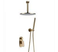 Aioneer Système De Douche À Effet Pluie avec Pommeau De Douche, Robinetterie De Douche en Laiton Brossé Doré Brossé, Ensemble De Douche Combiné À Poignée Unique avec Douchette À-12 inch