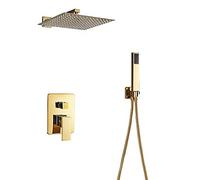 Aioneer Système De Douche À Effet Pluie Doré pour Salle De Bain, Ensemble De Robinetterie Murale, Mitigeur en Laiton avec Pommeau De Douche Et Douchette À Main, 25 Cm (10 Pouces)-8 inch