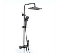 Aioneer Système De Douche À Effet Pluie, Ensemble De Robinetterie Thermostatique Mural, Mitigeur en Laiton avec Pommeau De Douche Effet Cascade, Bec De Baignoire, Douchette À Mai-Grey