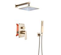 Aioneer Système De Douche avec Pommeau De Douche LED Effet Pluie, Ensemble De Douche Combiné en Laiton Doré Brossé avec Douchette À Main, Ensemble De Douche Combiné Mitigeur Effe