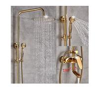 Aioneer Système De Douche avec Robinetterie Dorée Multifonction À Poignée Unique Comprenant Pommeau De Douche, Douchette À Main Et Bec De Baignoire Pivotant.