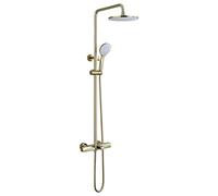 Aioneer Système De Douche De Luxe Doré, Robinets Mitigeurs Thermostatiques en Laiton, Pommeau De Douche Effet Pluie De 25 Cm Et Douchette À Main, Inverseur Mural, Ensemble De Dou-A-C