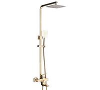 Aioneer Système De Douche De Luxe en Or Brossé avec Robinetterie Murale pour Eau Chaude Et Froide, Ensemble De Douche Multifonction À Poignée Unique Comprenant Bec De Baignoire,-10 inch