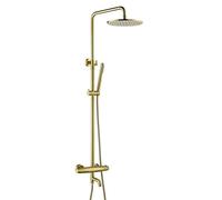 Aioneer Système De Douche De Luxe en Or Brossé - Mitigeur Thermostatique Mural avec Pommeau De Douche Effet Pluie De 20 Cm Et Douchette À Main, Robinets Inverseurs en Laiton pour-C