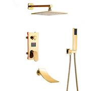 Aioneer Système De Douche Doré avec Pommeau De Douche, Ensemble De Douche Combiné À Affichage Numérique, Robinetterie De Douche en Laiton avec Douchette, Ensemble De Douche Combi