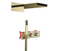 Aioneer Système De Douche Effet Pluie 550×228 Mm, Robinetterie De Douche Murale, Mitigeur en Laiton avec Pommeau De Douche À 2 Jets Et Douchette À Main, Finition Or Brossé-Brushed Gold