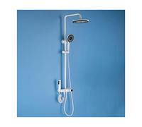 Aioneer Système De Douche Effet Pluie avec Affichage Numérique LED, Robinetterie Murale, Mitigeur en Laiton, Pommeau De Douche De 25 Cm, Douchette À Main 5 Fonctions, Bec De Baig-White