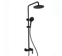 Aioneer Système De Douche Effet Pluie avec Pommeau De Douche, Robinetterie Murale en Laiton, Mitigeur Monocommande Effet Pluie avec Bec Cascade, Douchette À Main 3 Jets, Blanc Et-Black