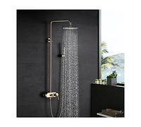 Aioneer Système De Douche Effet Pluie, Ensemble De Robinetterie en Laiton Doré Brossé, Mitigeur Mural Effet Pluie avec Bec Cascade, Douchette À Main Et Pommeau De Douche De 25 Cm
