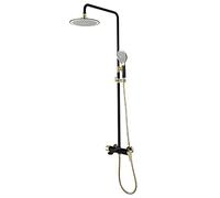 Aioneer Système De Douche Effet Pluie Noir Et Or, Robinetterie De Douche en Laiton Monocommande, Mitigeur Mural Effet Pluie avec Bec De Baignoire, Douchette À Main en Abs, Pommea