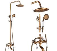 Aioneer Système De Douche en Laiton Antique avec Robinetterie Murale pour Eau Chaude Et Froide, Ensemble De Douche Multifonctions avec Poignée en Céramique, Pommeau De Douche, Do