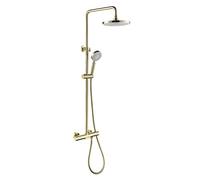 Aioneer Système De Douche en Laiton Brossé Doré - Robinetterie Thermostatique Murale De Luxe, Pommeau De Douche Effet Pluie 20 Cm Et Mitigeur Thermostatique À Main, Ensemble De D-A-D