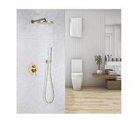 Aioneer Système De Douche en Laiton Doré Brossé, Ensemble De Robinetterie De Douche De Luxe À Effet Pluie, Fixation Murale, Double Poignée Multifonction, Pommeau De Douche Rond,-12 inch