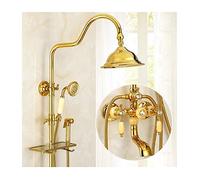 Aioneer Système De Douche en Laiton Doré, Ensemble De Robinetterie Mural Multifonctionnel avec Douchette À Main, Pommeau De Douche, Robinet De Baignoire Et Douchette Bidet, Coule-Yellow Jade a