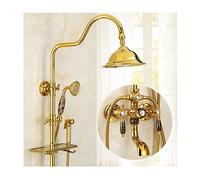 Aioneer Système De Douche en Laiton Doré, Ensemble De Robinetterie Mural Multifonctionnel avec Douchette À Main, Pommeau De Douche, Robinet De Baignoire Et Douchette Bidet, Coule-Brown Jade