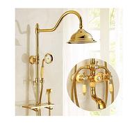 Aioneer Système De Douche en Laiton Doré, Ensemble De Robinetterie Mural Multifonctionnel avec Douchette À Main, Pommeau De Douche, Robinet De Baignoire Et Douchette Bidet, Coule-Yellow Jade C