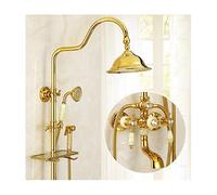 Aioneer Système De Douche en Laiton Doré, Ensemble De Robinetterie Mural Multifonctionnel avec Douchette À Main, Pommeau De Douche, Robinet De Baignoire Et Douchette Bidet, Coule-Blue Jade a