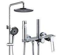 Aioneer Système De Douche, Ensemble De Robinetterie De Douche Moderne Et Simple, Ensemble De Douche Rond De 25 Cm (10 Po), Design avec Bouton Et Poignée, avec Robinet De Baignoir-Chrome