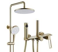 Aioneer Système De Douche, Ensemble De Robinetterie De Douche Moderne Et Simple, Ensemble De Douche Rond De 25 Cm (10 Po), Design avec Bouton Et Poignée, avec Robinet De Baignoir-Brushed Gold