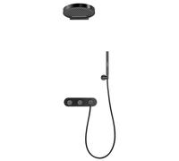 Aioneer Système De Douche pour Salle De Bain, Ensemble Pommeau Et Poignée De Douche Effet Pluie, Douche Murale Complète, Robinetterie De Douche, Accessoires De Douche Muraux, Cor-Black