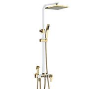 Aioneer Système De Douche Thermostatique Carré De 23 Cm (9 Pouces) Blanc Et Or, Ensemble De Douche De Salle De Bain avec Mitigeur Effet Pluie À 4 Jets, Douchette, Robinet De Baig