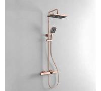 Aioneer Système De Douche Thermostatique, Pommeau De Douche Effet Pluie Apparent Moderne Et Épuré, Ensemble De Robinetterie De Douche Complet Design Montre De Poche avec Douchett-Rose Gold