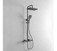 Aioneer Système De Douche Thermostatique, Pommeau De Douche Effet Pluie Apparent Moderne Et Épuré, Ensemble De Robinetterie De Douche Complet Design Montre De Poche avec Douchett-Black