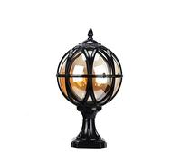 Aioneer Vintage Round Ball Post Light Rustic Globe Landscape Pillar Light Outdoor Aluminum Globe Lantern Garden Entrance Column Headlight Villa Gate Community Street Light-Black-48 * 27.5cm