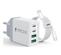 Aioneus Chargeur iPhone, 40W 4 Port Chargeur USB C Rapide Multiple Prise USBC avec 2m Cable USB C pour iPhone 16 15 Pro Max Plus 16e iPad, Samsung, Adaptateur Secteur Type C avec 60W Cable C vers C