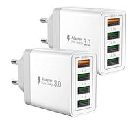 Aioneus Chargeur USB, 2-Pack Prise USB Multiple 40W Chargeur Rapide iPhone, 4 Port Multi Secteur QC 3.0 USBA Adaptateur pour iPhone 16 15 14 13 12 11 Pro Max X XS XR 8 7 6S Plus Mini SE,iPad,Samsung