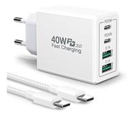 Aioneus Chargeur USB C 40W 4 Port Chargeur iPhone Rapide Multiple Prise USB C avec 2M Cable USBC Adaptateur Secteur Type C pour iPhone 17 16 15 14 Pro Max X XS XR 8 7 SE, iPad, Samsung Galaxy S25 S24
