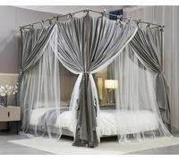 AIOOO Rideau de Princesse à 4 Coins, baldaquin de lit, Double Couche, moustiquaire Confortable en Maille et Tissu pour décoration de Chambre de Filles et d'adultes (Double Gris/Blanc, 150 cm de Large