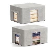 AIOR 2Pcs 24L Sac de Rangement Vetement Pliable avec Armature Métallique, Grande Boite Rangement Vetement pour Couettes, Couvertures Jouets VêTements