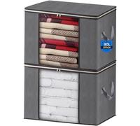 AIOR 2Pcs 90L Sac de Rangement Vetement Pliable avec FenêTre Transparente, Non-tissé Grande Boite Rangement Vetement pour Couettes, Couvertures Jouets VêTements, 60x40x35cm