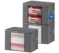 AIOR 3Pcs 60L Sac de Rangement Vetement Pliable avec FenêTre Transparente, Non-tissé Grande Boite Rangement Vetement pour Couettes, Couvertures Jouets VêTements, 55x35x32cm