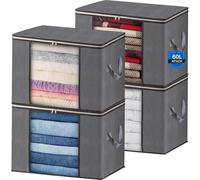 AIOR 4Pcs 60L Sac de Rangement Vetement Pliable avec FenêTre Transparente, Non-tissé Grande Boite Rangement Vetement pour Couettes, Couvertures Jouets VêTements, 55x35x32cm