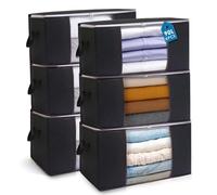 AIOR 6Pcs 90L Sac de Rangement Vetement Pliable avec FenêTre Transparente, Non-tissé Grande Boite Rangement Vetement pour Couettes, Couvertures Jouets VêTements, 60x40x35cm (Noir)