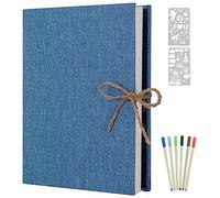 AIOR Album Photo Adhesif Scrapbooking 60 Pages, Lin Vintage Autoadhesif DIY Famille Scrapbook, Cadeaux de Noël d'anniversaire de Mariage (Bleu)