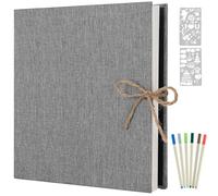 AIOR Album Photo Adhésif Scrapbooking, Lin Traditionnel Scrapbook 60 Pages Blanche, Cadeau Maitre d'école Homme Femme Cadeau Anniversaire Mariage, 33x32cm (Gris)