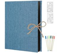AIOR Album Photo Adhésif Scrapbooking, Lin Traditionnel Scrapbook 60 Pages Noir, Cadeau Maitre d'école Homme Femme Couple Cadeau Anniversaire Mariage (Bleu)
