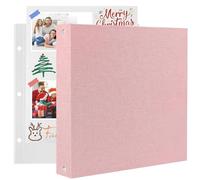 AIOR Album Photo Scrapbooking avec 20 Pochettes, Couverture en Lin DIY Scrapbook Album 30x30cm, Cadeaux Pour Voyage Mariage Anniversaire Noël, Rose