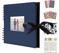 AIOR Album Photo Scrapbooking Vintage Scrapbook 80 Pages, Traditionnel Spirale Album Souvenir Livre de Mémoire, Cadeau de Noël Anniversaire Mariage (Bleu)