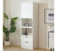 AIORBER Armoires hautes, avec protection anti-basculement, 2 étagères coulissantes ouvertes et 2 tiroirs, stables, grand espace de rangement, pour chambre à coucher,salon, 59,5x45x200cm,Blanc