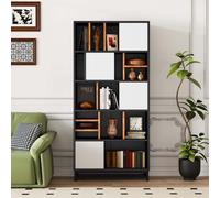 AIORBER Bibliothèque, avec compartiment ouvert avec 5 étagères, veines de bois brun, ne bascule pas, stable, pour salon, bureau, 80 x 30 x 165 cm, noir