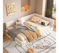 AIORBER Canapé-lit, 140x200cm, Day-lit avec sommier à lattes (sans matelas), 16 couleurs de lumière ambiante, connexion USB, type C, pour appartements et chambres d'hôtes, blanc