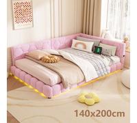 AIORBER Canapé-lit, 140x200cm, Day-lit avec sommier à lattes (sans matelas), 16 couleurs de lumière ambiante, connexion USB, type C, pour appartements et chambres d'hôtes, rose