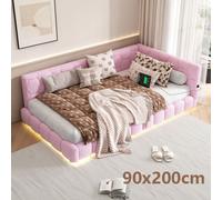 AIORBER Canapé-lit, 90x200cm, lit avec sommier à lattes(sans matelas),16 couleurs lumière ambiante, connexion USB, type-C, pour petits appartements&chambres d'amis,Rose